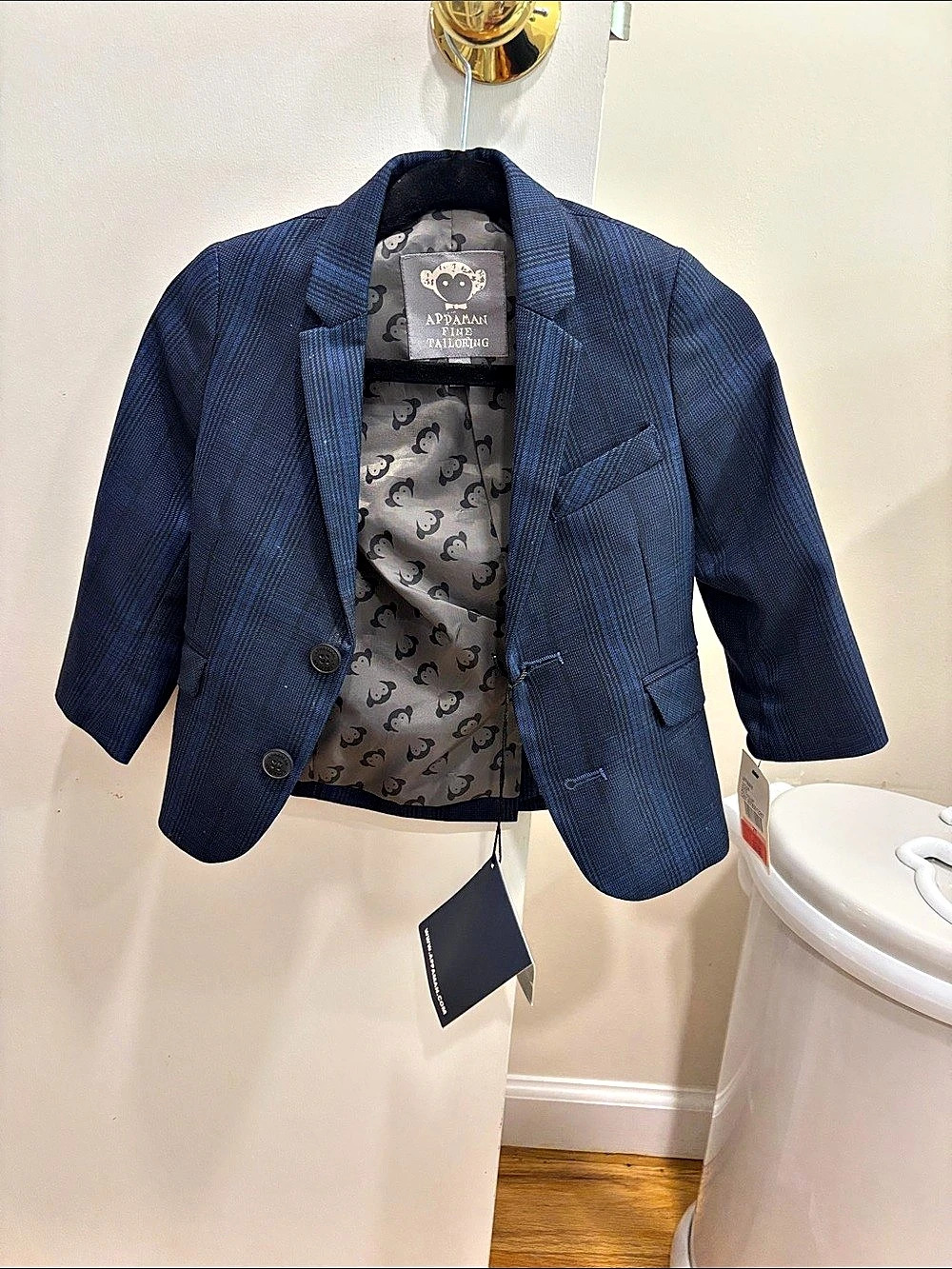 Appaman Navy Glen Plaid Stretchy Mod Suit Jacket Blue 2T